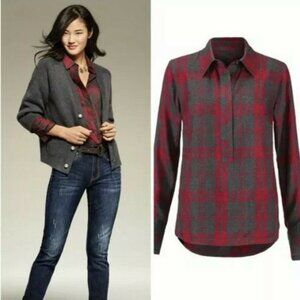 Cabi Cunningham Womens Red Gray Soft Flannel Plaid